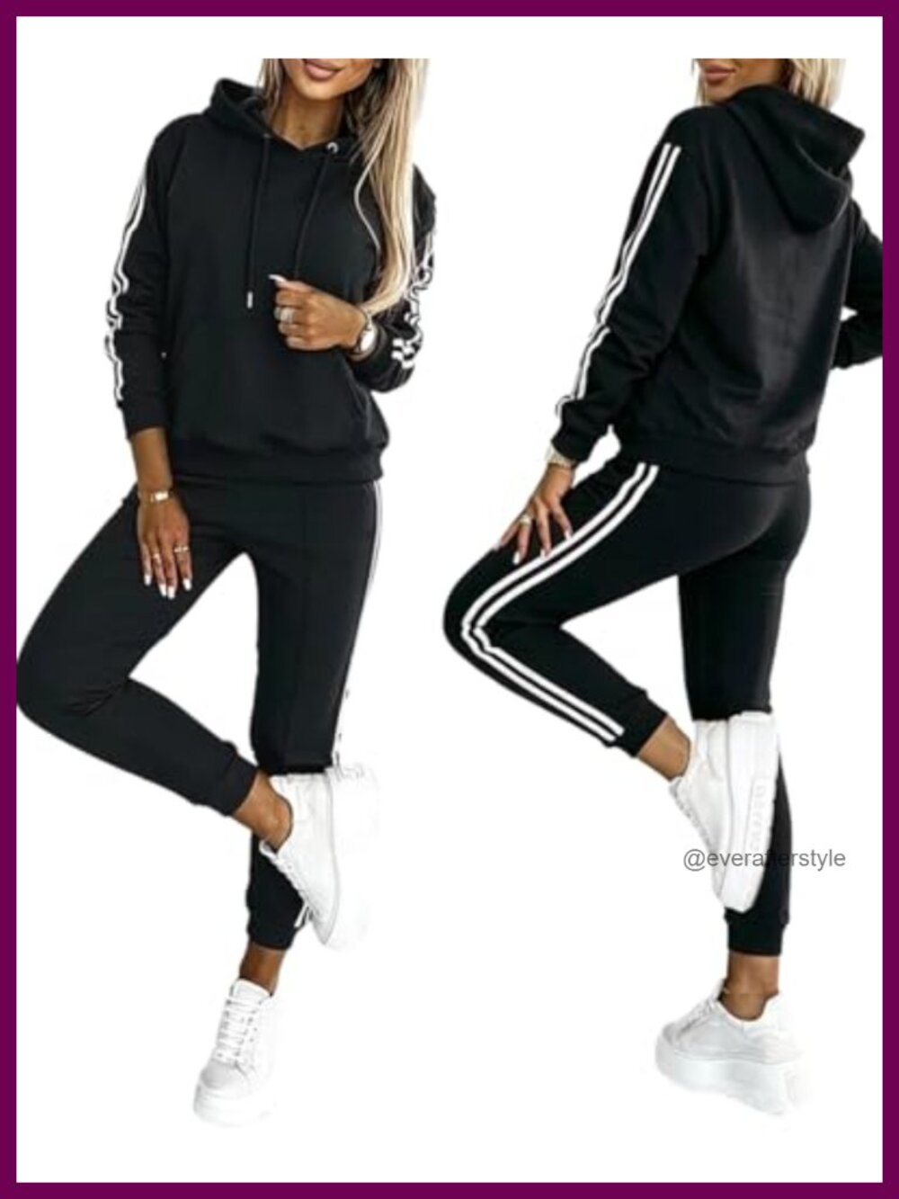 Women's 2 Piece Striped Sweatsuit Hoodie Joggers Set